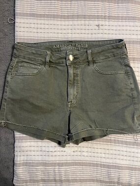 Women's American Eagle Outfitters Olive High-Rise Denim Shorts | 8